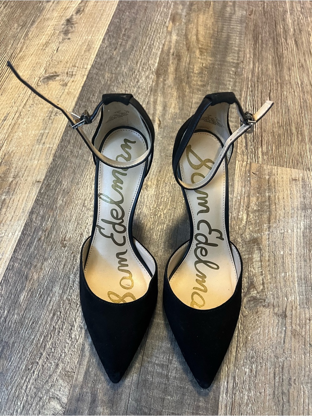 Sam Edelman Black Pointed-Toe Ankle-Strap Pumps